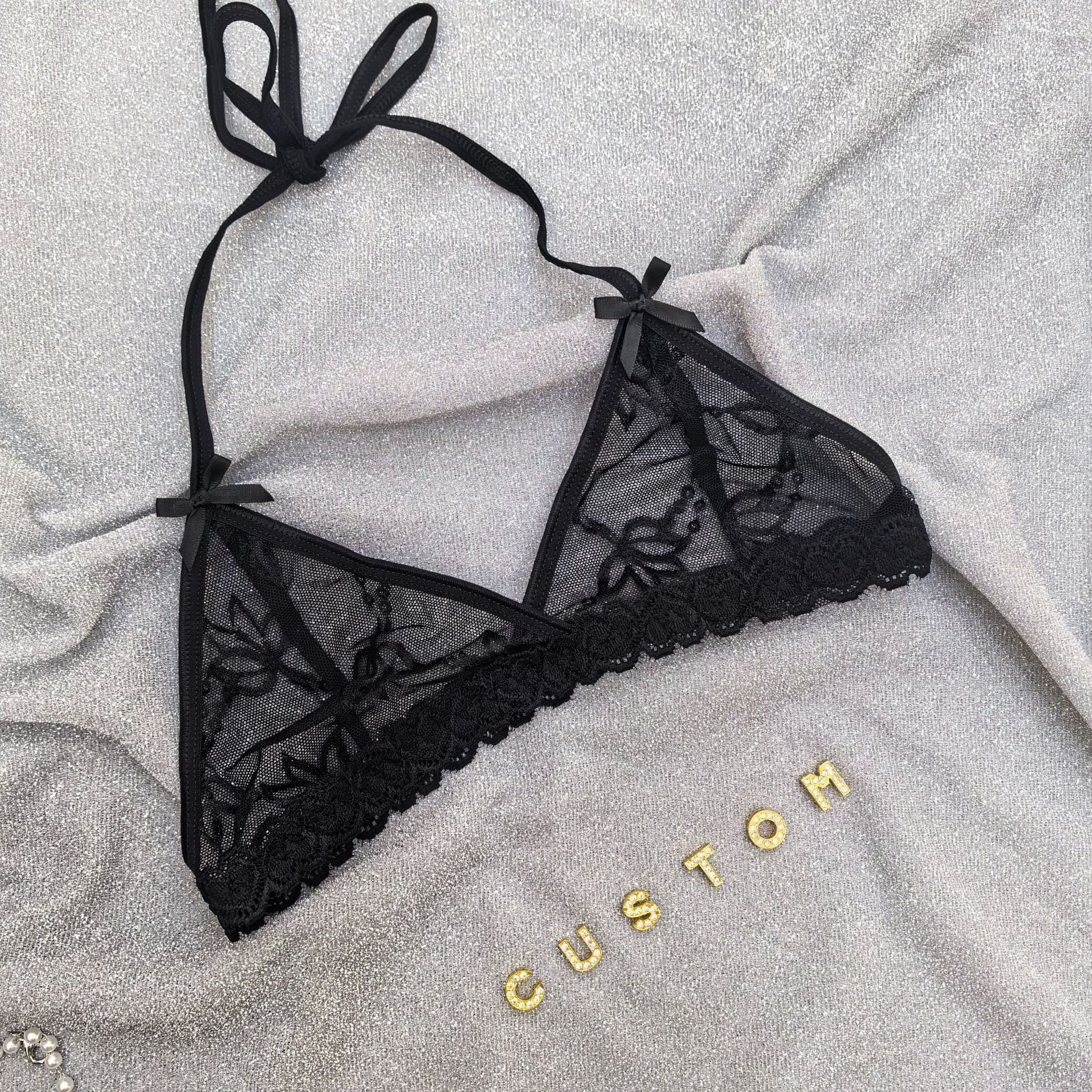 Custom Lingerie Set for Women – Personalized Thong & Bra Set with Rhinestone Jewelry Gift