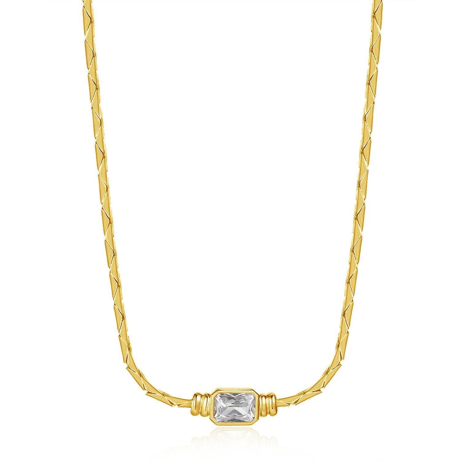 Titanium Steel Braided Chain Zircon Stainless Steel Necklace Flat Snake Chain Plated 18K Gold Color Protection