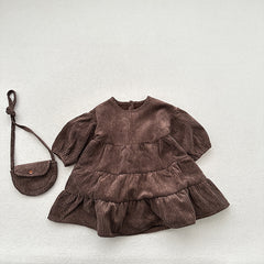 Children&#039;s Fleece-lined Skirt Autumn And Winter Baby Western Princess Dress Girls Winter Corduroy Dress