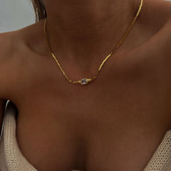 Titanium Steel Braided Chain Zircon Stainless Steel Necklace Flat Snake Chain Plated 18K Gold Color Protection