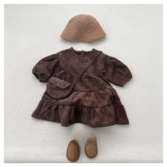 Children&#039;s Fleece-lined Skirt Autumn And Winter Baby Western Princess Dress Girls Winter Corduroy Dress