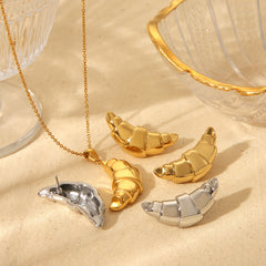 Stainless Steel Necklace High Sense 18K &amp; 16K Gold Does Not Fade Earrings Croissant Necklace Earrings