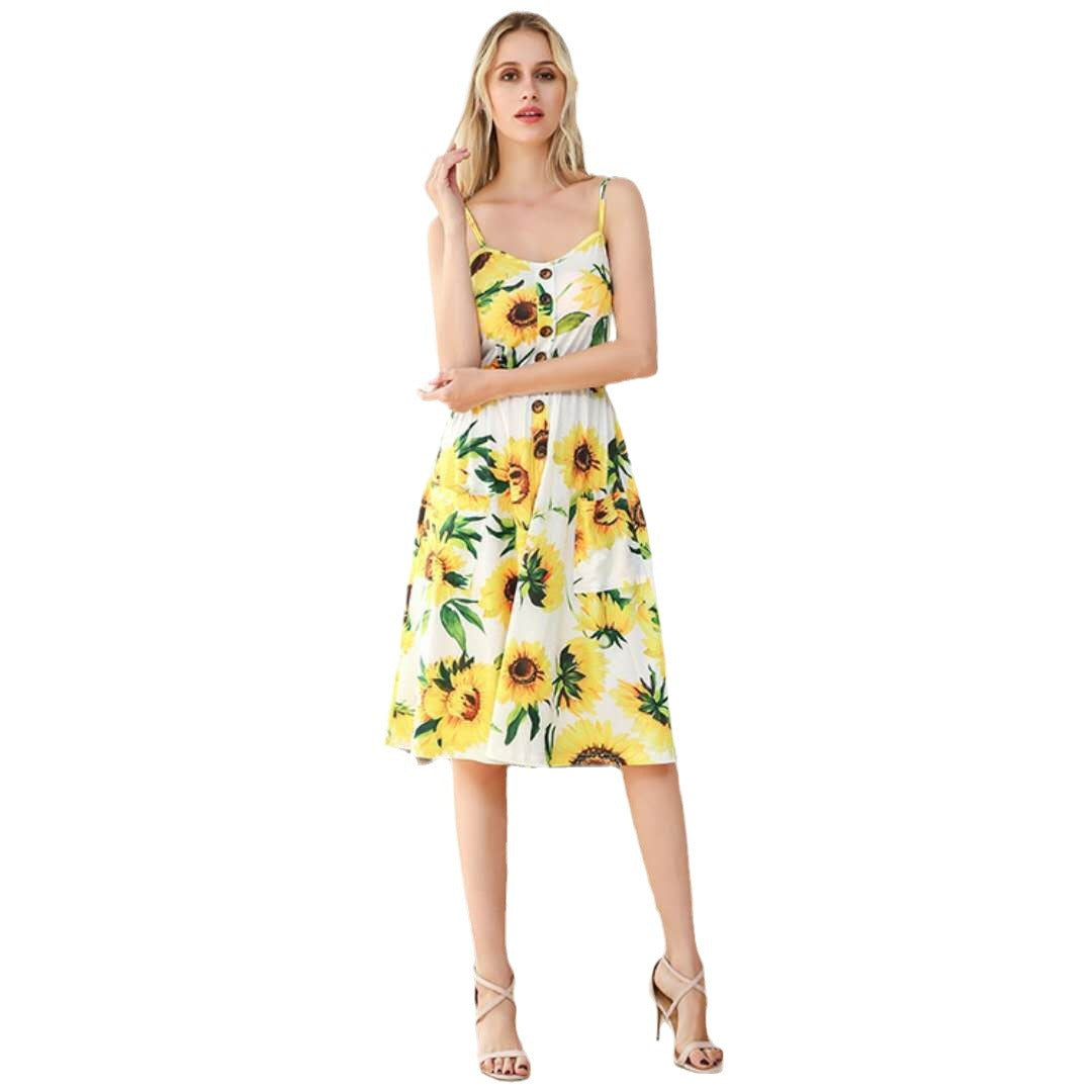 Summer New Pineapple Printed Suspenders Foreign Trade Cross-border Best Selling Backless Dress