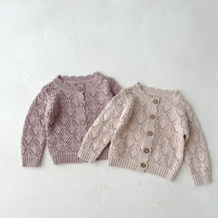 Baby Knitted Cardigan 0-2 Years Old Girls&#039; Sweater Autumn New Baby Hollow Cotton Yarn Woolen Coat Top