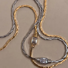 Titanium Steel Braided Chain Zircon Stainless Steel Necklace Flat Snake Chain Plated 18K Gold Color Protection