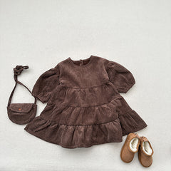 Children&#039;s Fleece-lined Skirt Autumn And Winter Baby Western Princess Dress Girls Winter Corduroy Dress