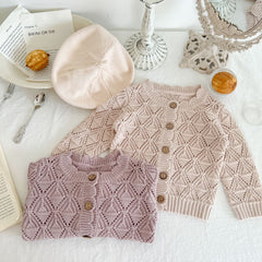 Baby Knitted Cardigan 0-2 Years Old Girls&#039; Sweater Autumn New Baby Hollow Cotton Yarn Woolen Coat Top