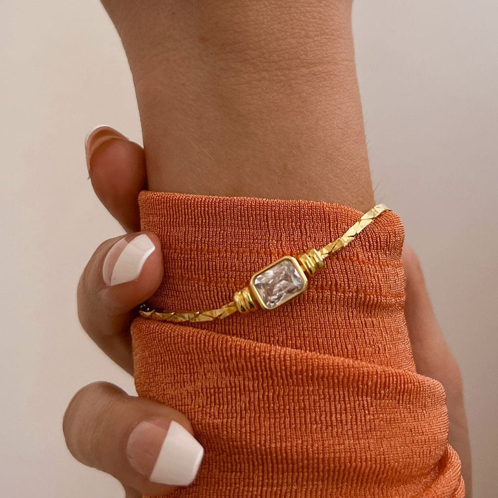 Titanium Steel Braided Chain Zircon Stainless Steel Necklace Flat Snake Chain Plated 18K Gold Color Protection