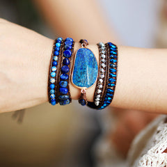 Bohemian Green Gold Handmade Beaded Woven Winding Bracelet Jewelry