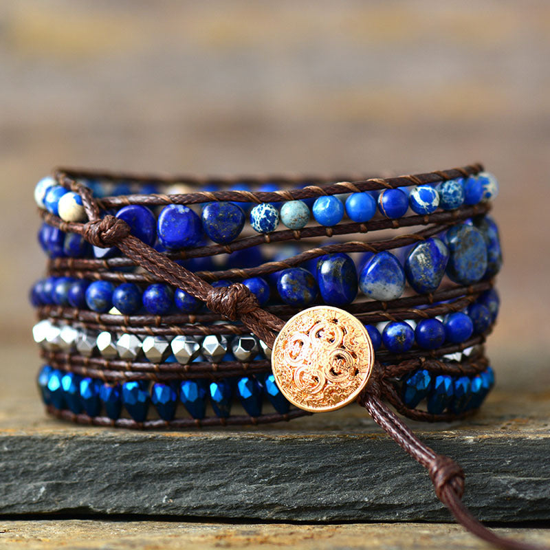 Bohemian Green Gold Handmade Beaded Woven Winding Bracelet Jewelry